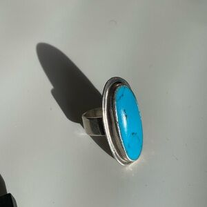 Long Oval Turquoise Sterling Silver Ring - 7US